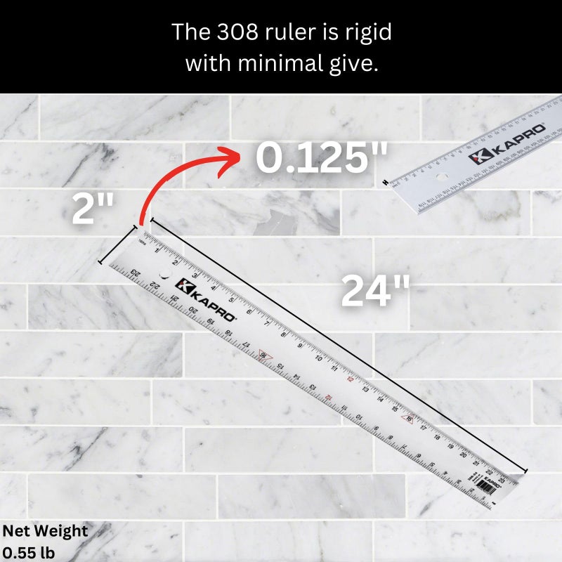 Kapro - 308 Straight Edge Ruler - â…›â€ and 1/16â€ Increments - Contractor Grade - With Wear Resistant Printing - For Carpentry, Drywall, Drafting - Anodized Aluminum - 24 Inch - Image 5